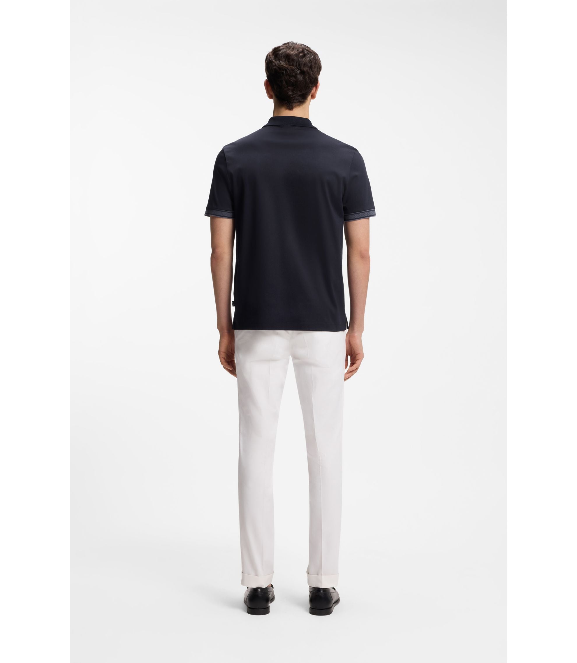 Boss Striped Trim Polo Shirt In Mercerised Cotton Dark Blue