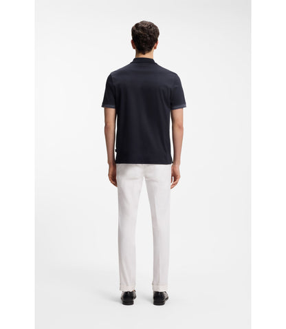 Boss Striped Trim Polo Shirt In Mercerised Cotton Dark Blue