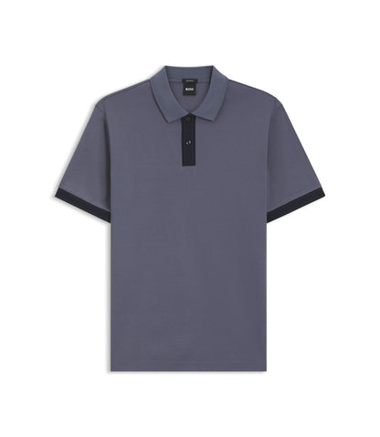 Boss Striped Trim Polo Shirt In Mercerised Cotton Light Blue