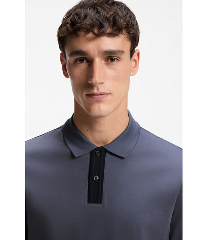 Boss Striped Trim Polo Shirt In Mercerised Cotton Light Blue
