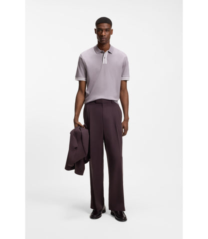 Boss Striped Trim Polo Shirt In Mercerised Cotton Light Purple