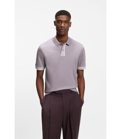 Boss Striped Trim Polo Shirt In Mercerised Cotton Light Purple