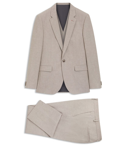 Hugo Three Piece Extra Slim Fit Suit Light Brown