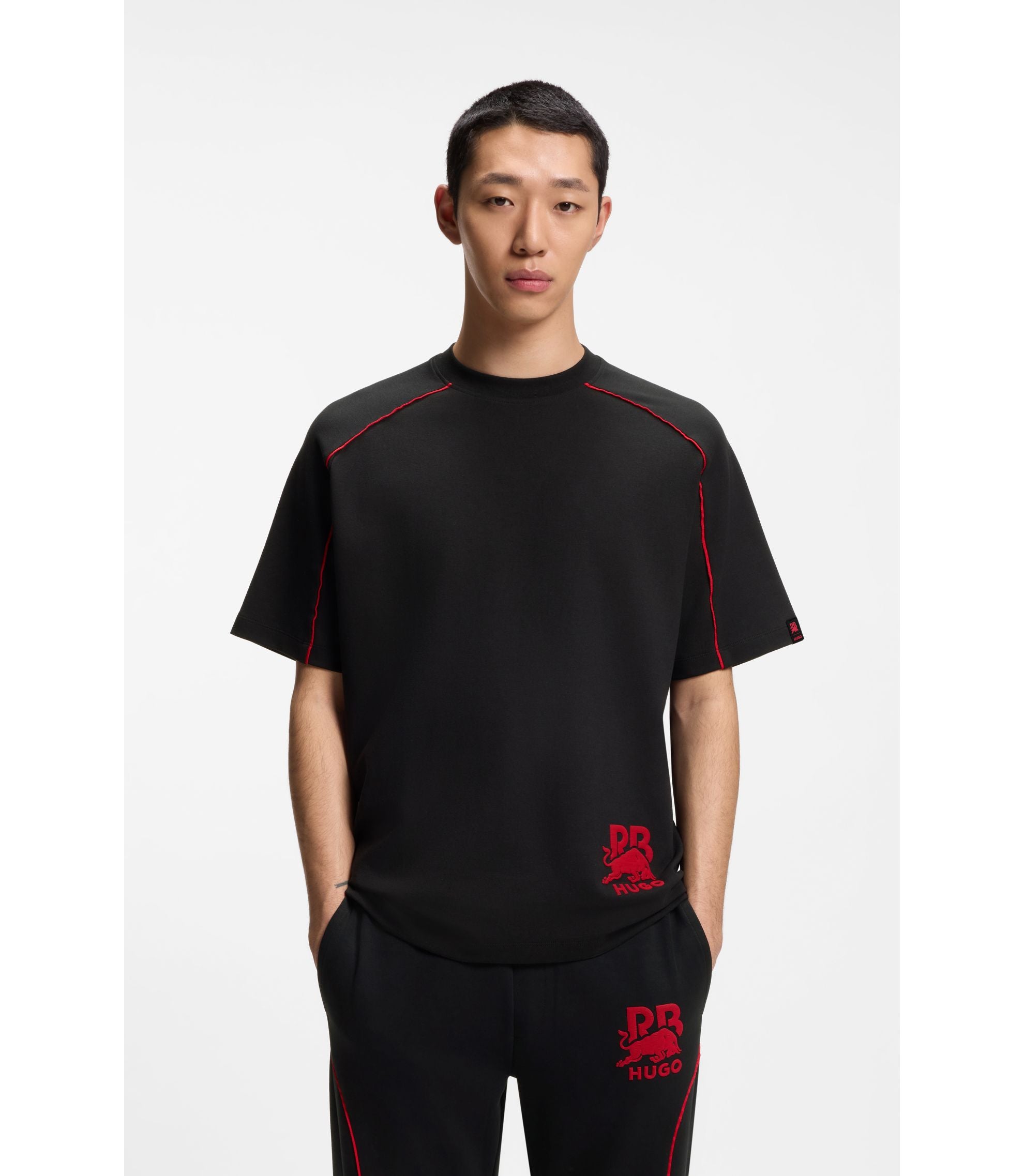 Hugo X Rb Cotton Blend T Shirt With Contrast Piping Black