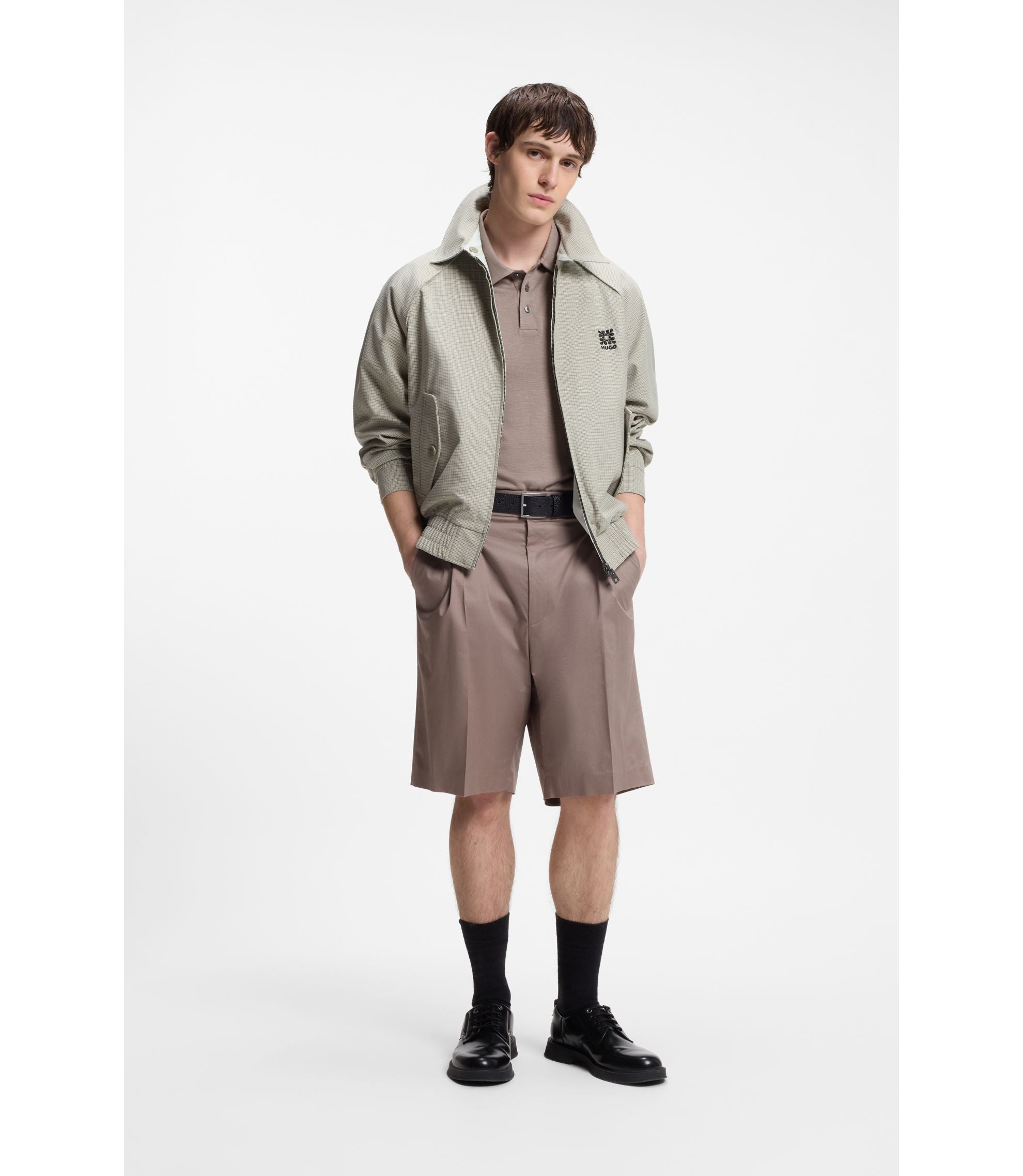 Hugo Slub Interlock Polo Shirt In A Slim Fit Light Brown