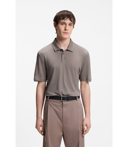 Hugo Slub Interlock Polo Shirt In A Slim Fit Light Brown