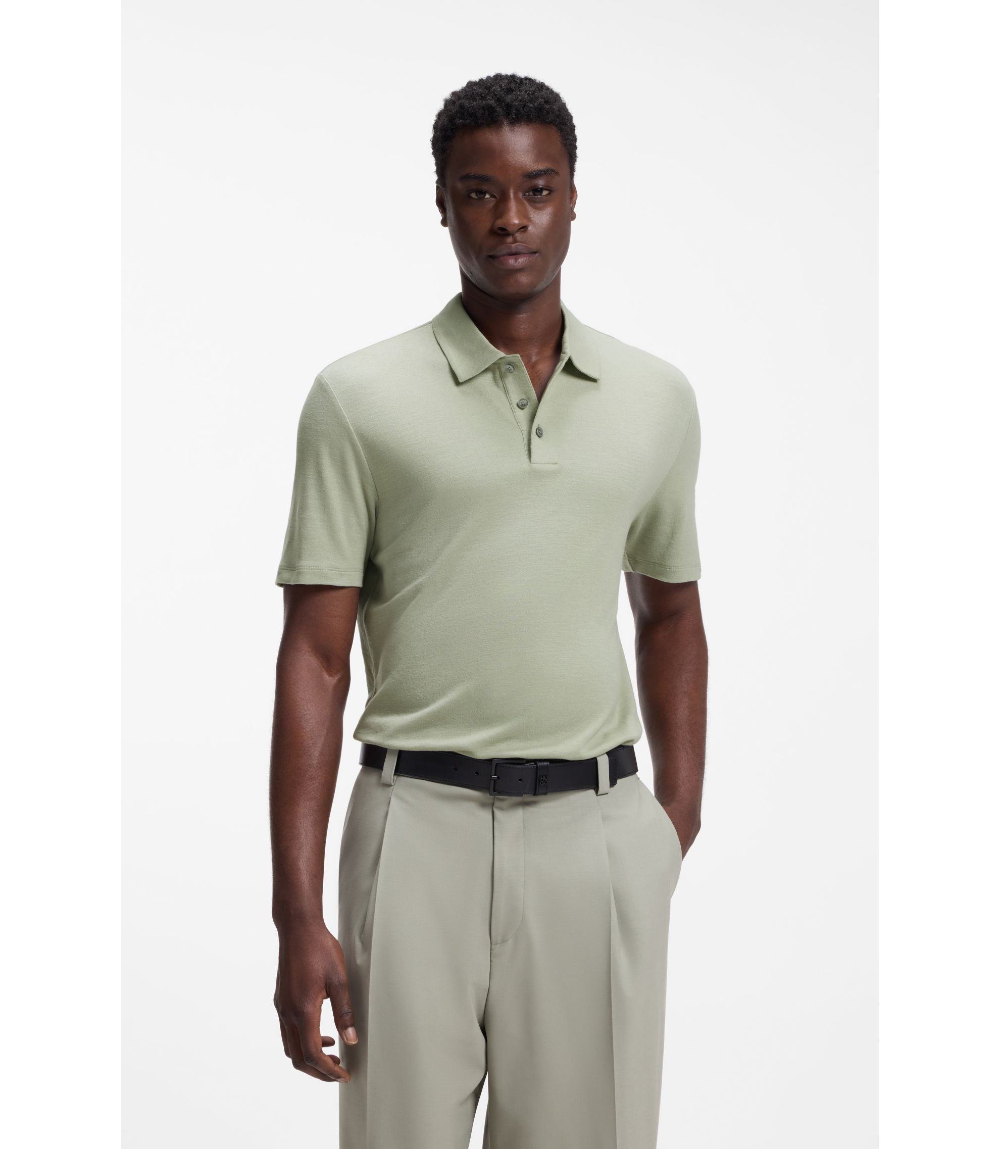 Hugo Slub Interlock Polo Shirt In A Slim Fit Light Green