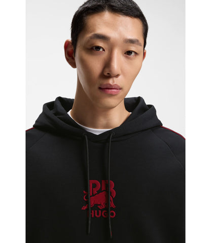 Hugo X Rb Stretch Cotton Hoodie With Bull Motif Black