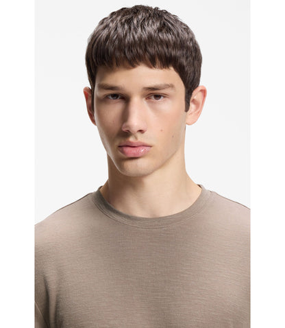 Hugo Slub Interlock T Shirt In A Slim Fit Light Brown