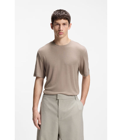 Hugo Slub Interlock T Shirt In A Slim Fit Light Brown