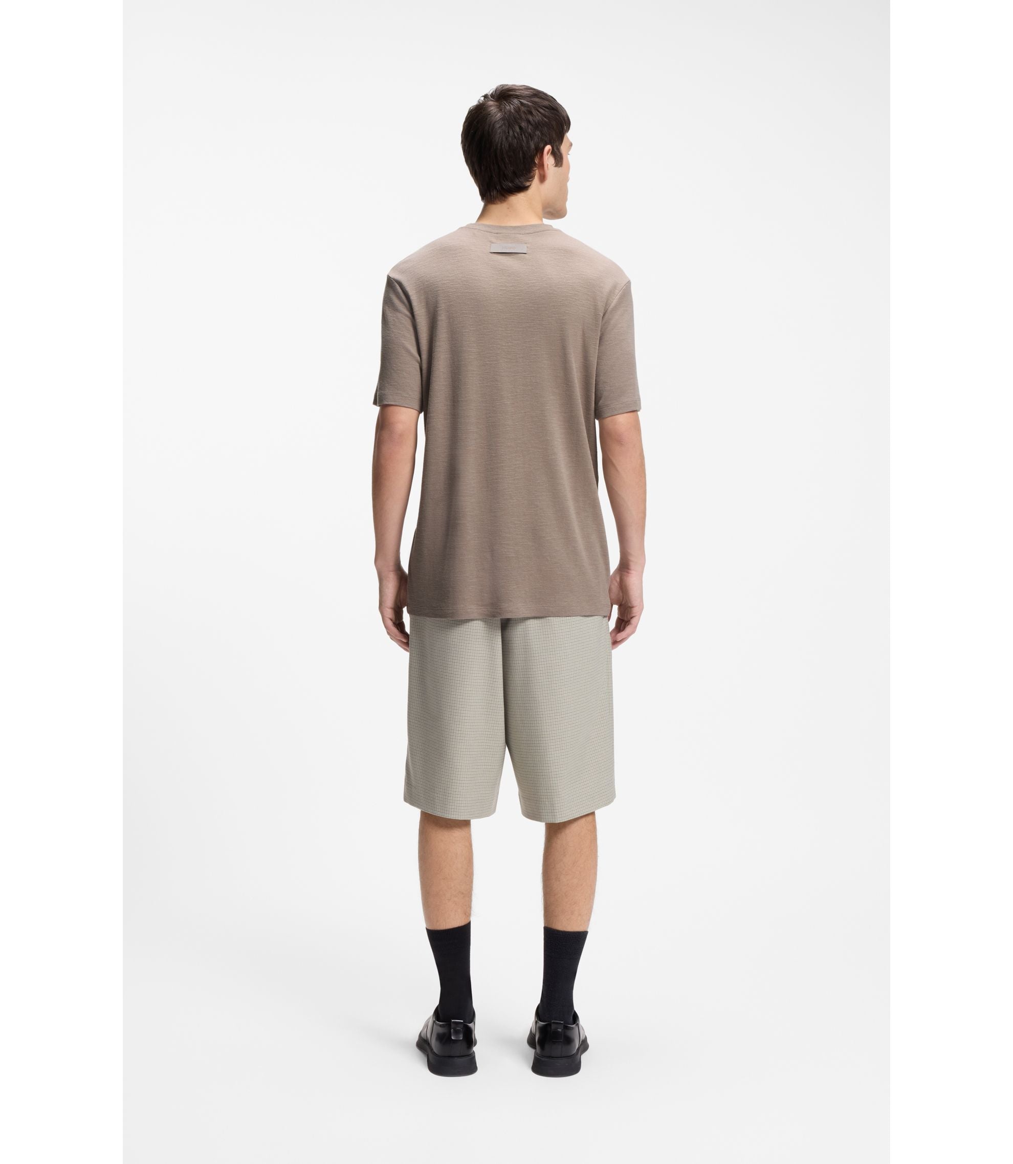 Hugo Slub Interlock T Shirt In A Slim Fit Light Brown