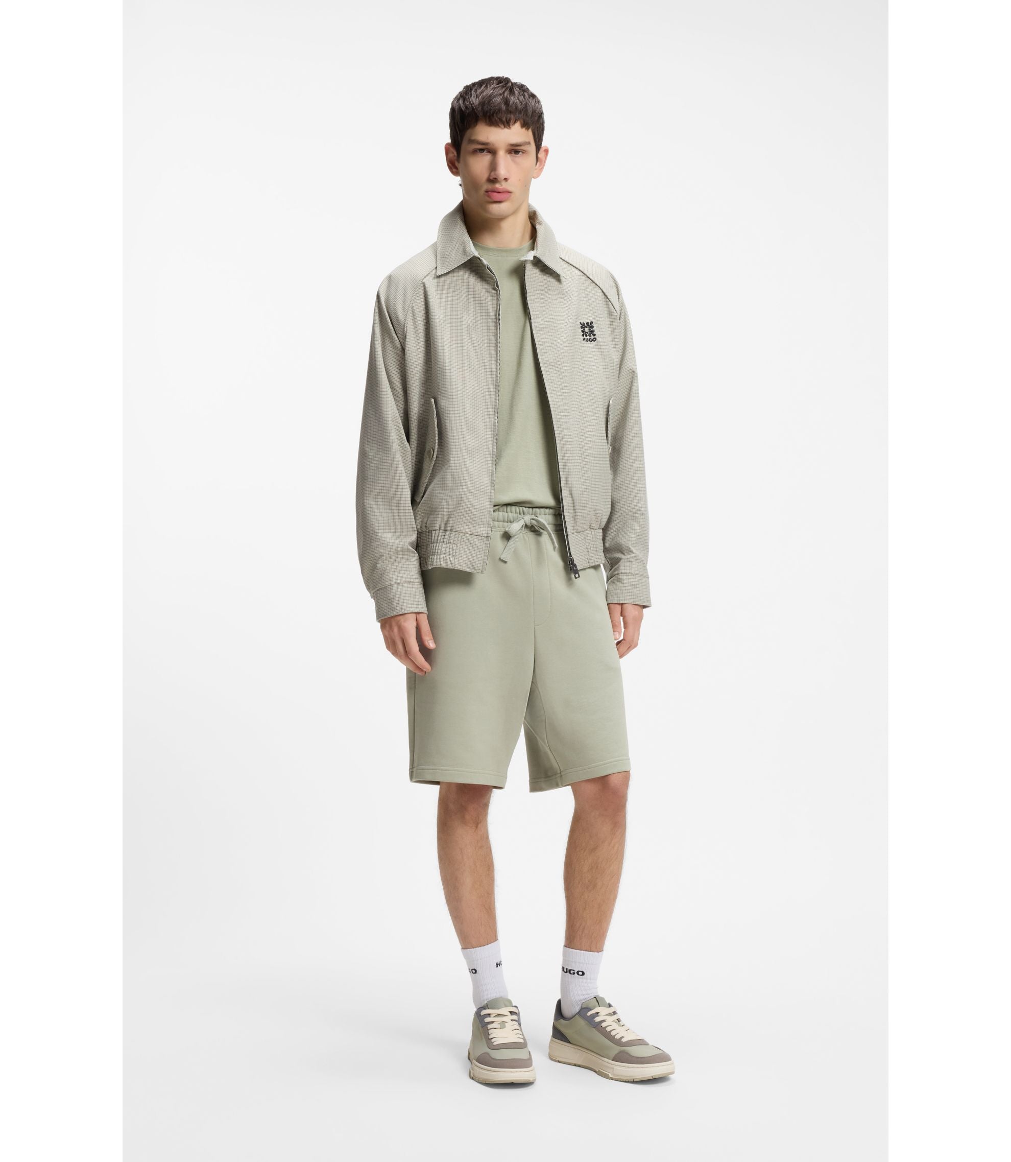 Hugo Slub Interlock T Shirt In A Slim Fit Light Green