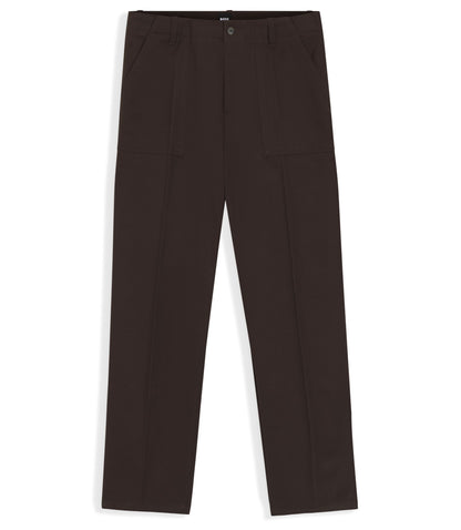 Boss Twill Cotton Trousers With Relaxed Fit Dark Brown