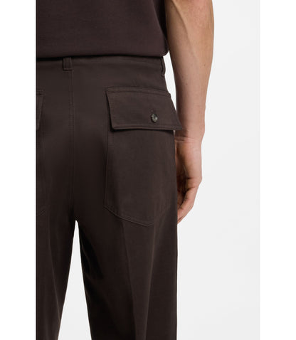 Boss Twill Cotton Trousers With Relaxed Fit Dark Brown