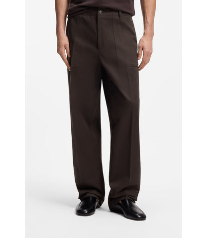 Boss Twill Cotton Trousers With Relaxed Fit Dark Brown