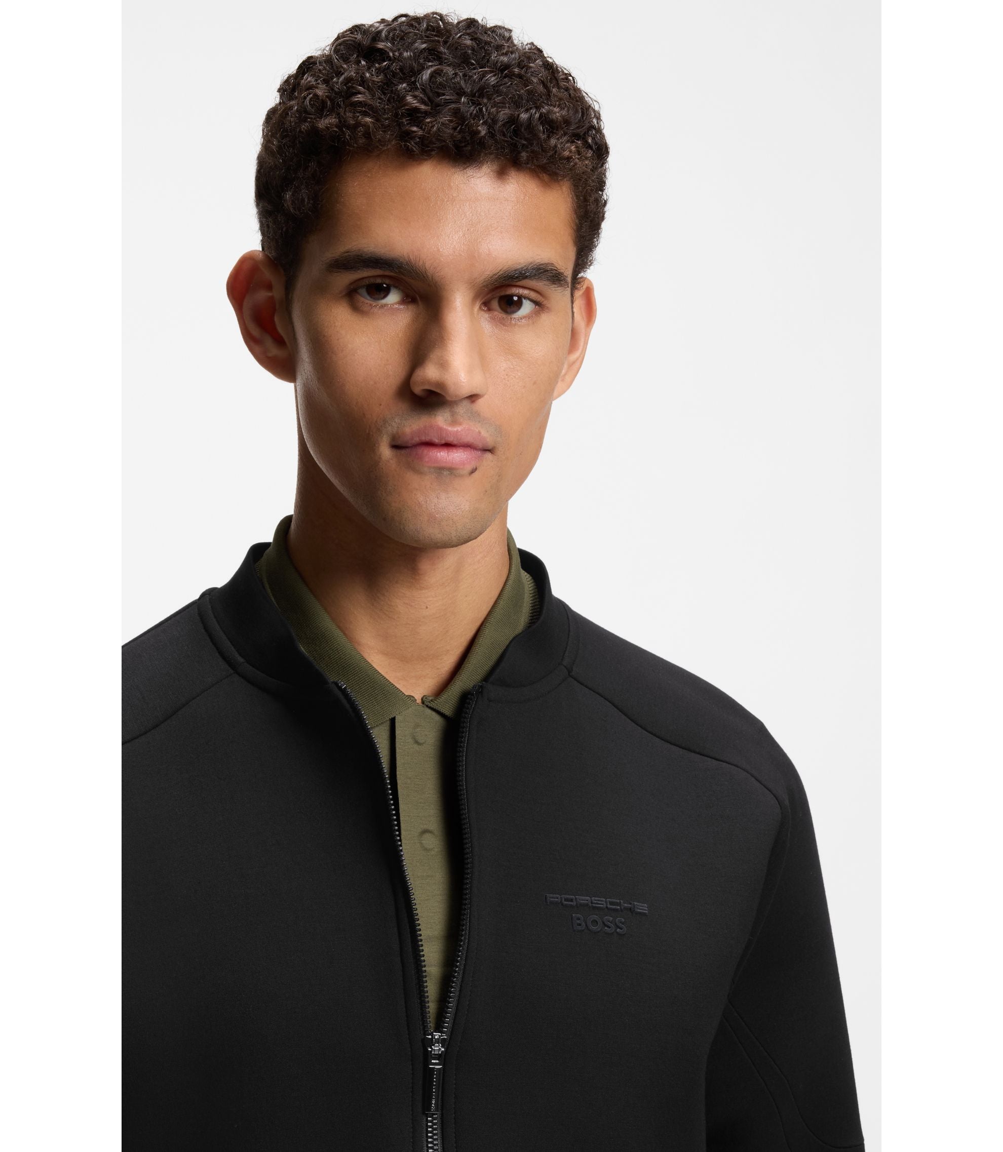 Boss Porsche X Boss Zipper Up Sweatshirt With Embossed Artwork Black