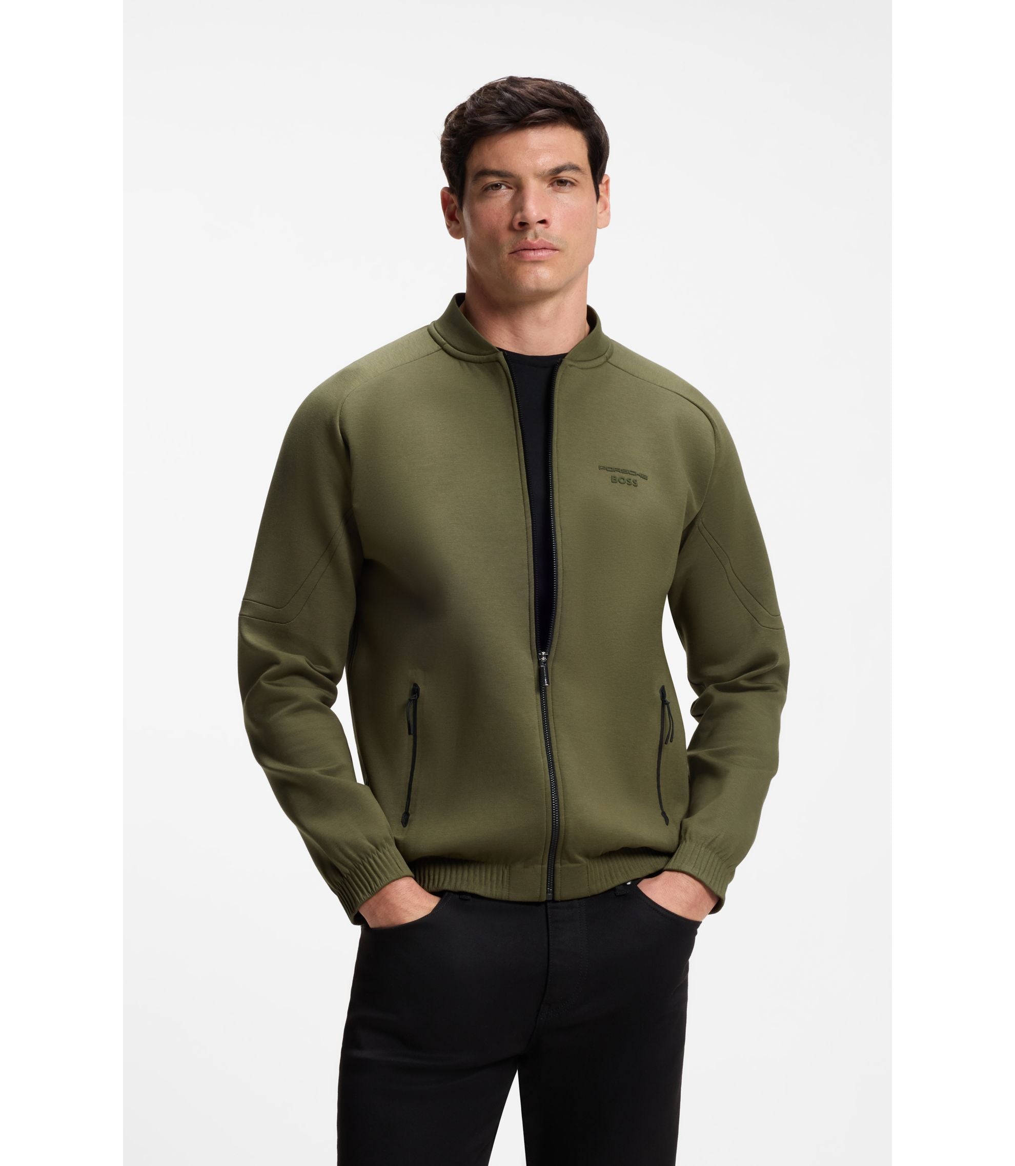 Boss Porsche X Boss Zipper Up Sweatshirt With Embossed Artwork Light Green