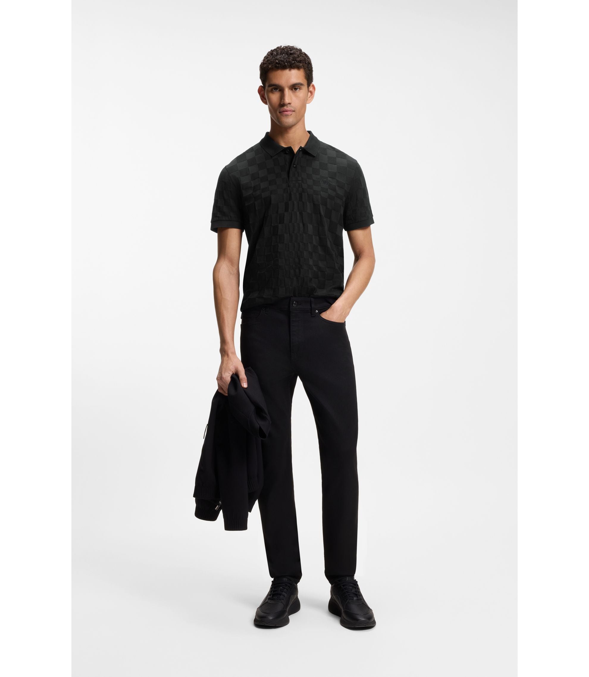Boss Porsche X Boss Polo Shirt In Jacquard Patterned Cotton Black