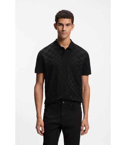 Boss Porsche X Boss Polo Shirt In Jacquard Patterned Cotton Black