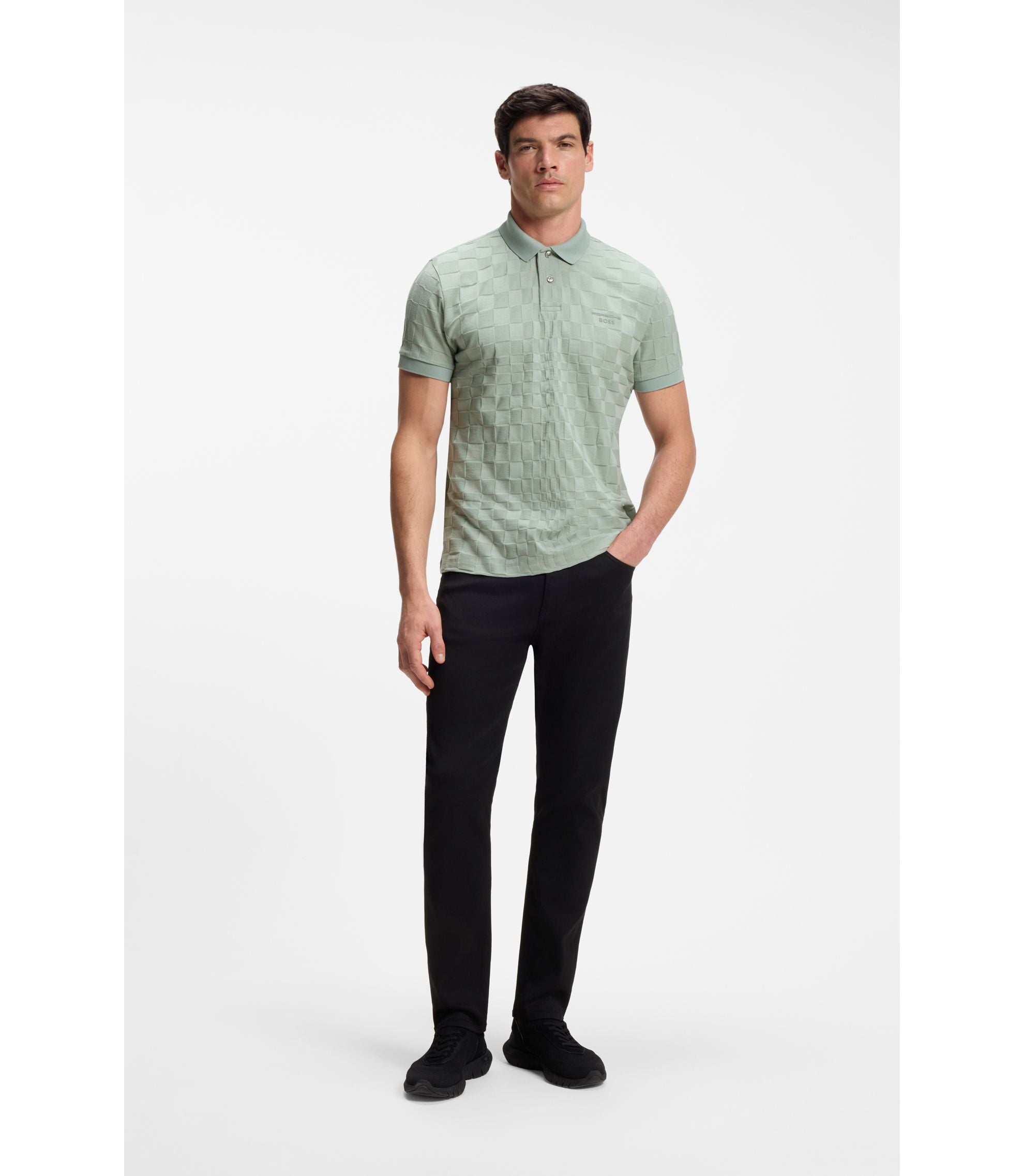 Boss Porsche X Boss Polo Shirt In Jacquard Patterned Cotton Light Green