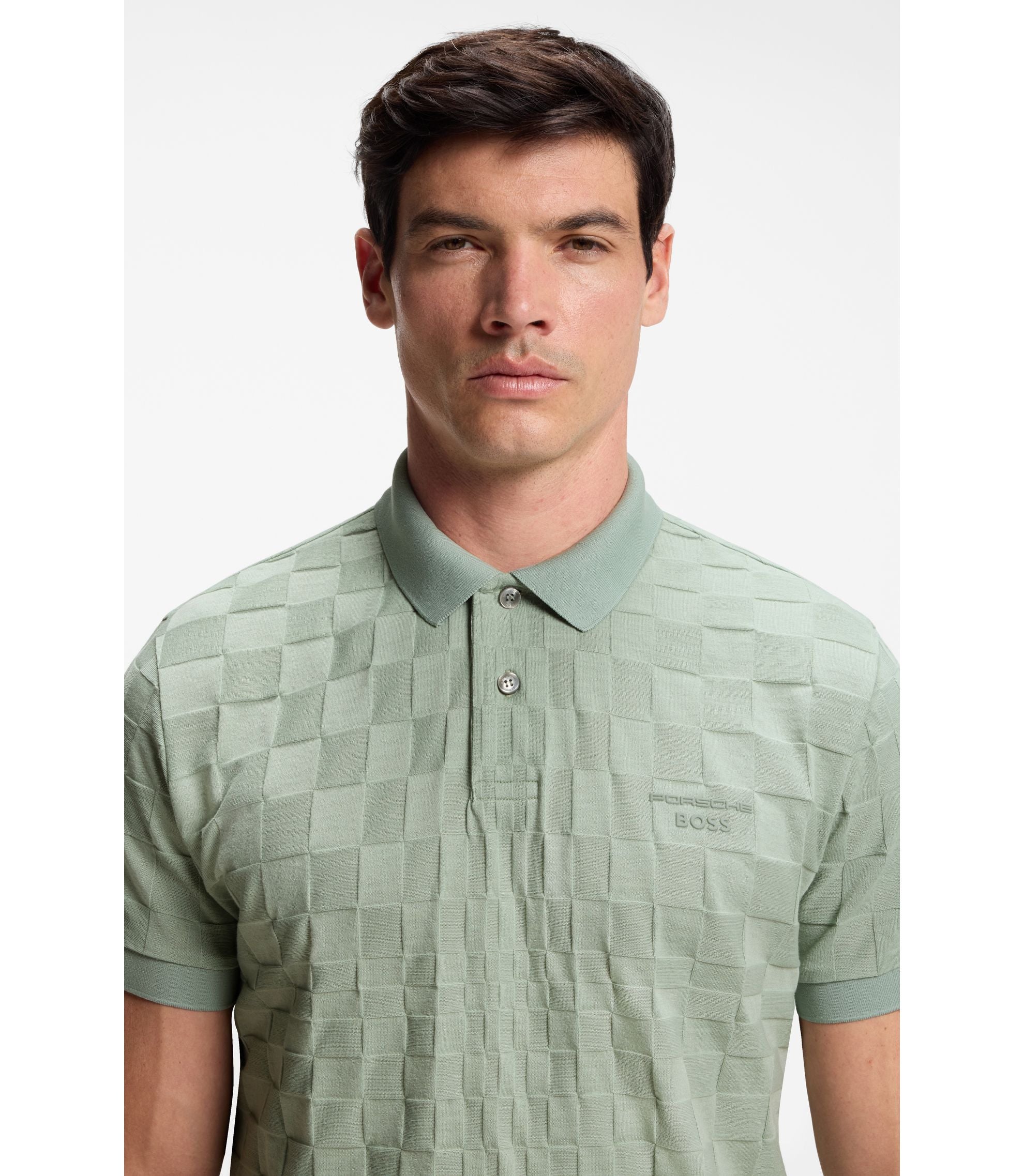 Boss Porsche X Boss Polo Shirt In Jacquard Patterned Cotton Light Green