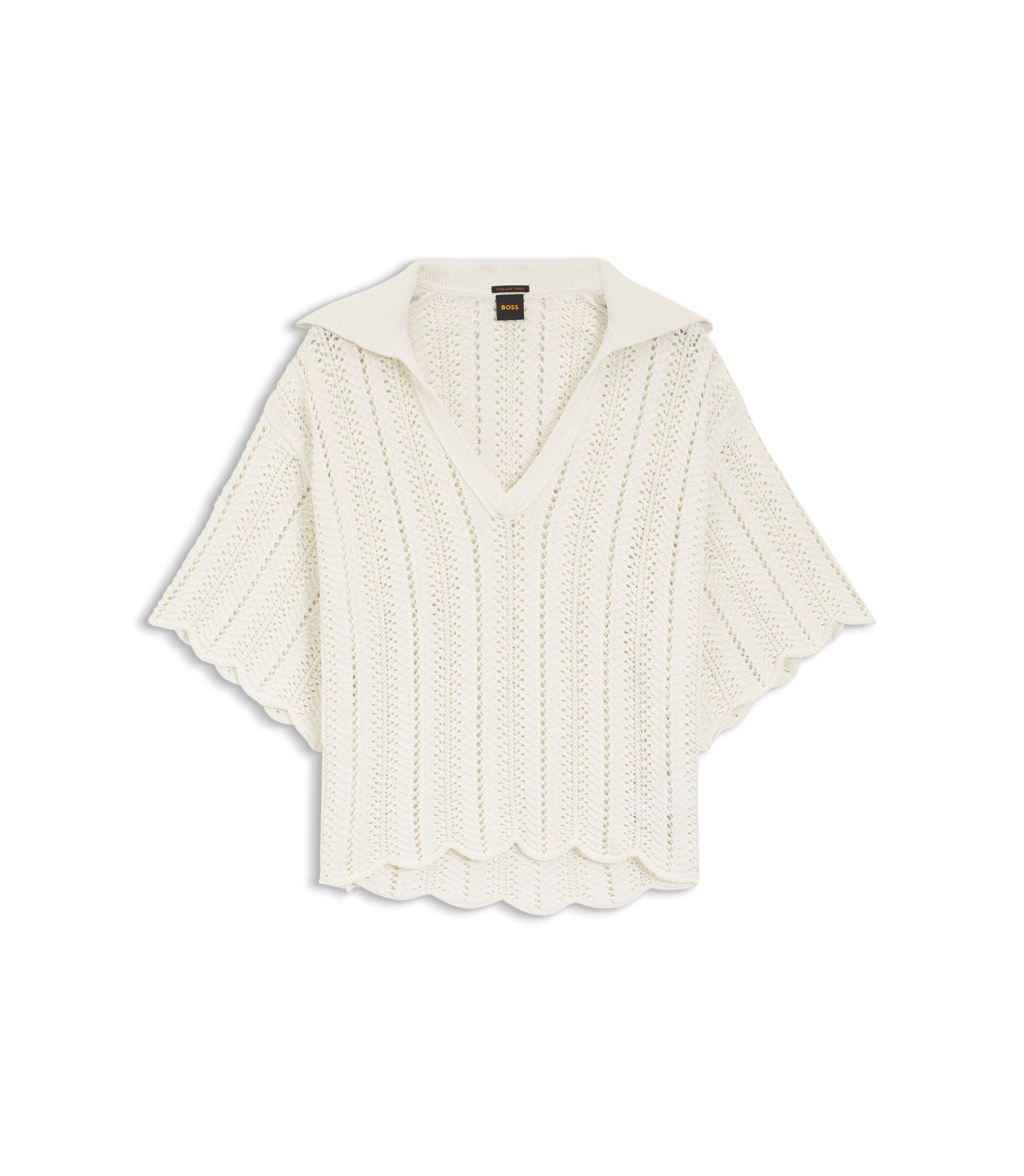 Boss Cotton Blend Sweater With Knitted Wave Structure White Women's
