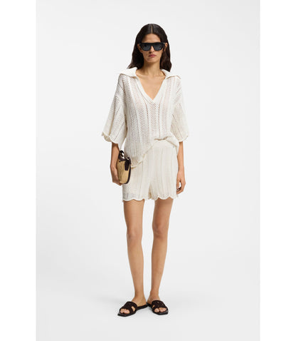 Boss Cotton Blend Sweater With Knitted Wave Structure White Women's