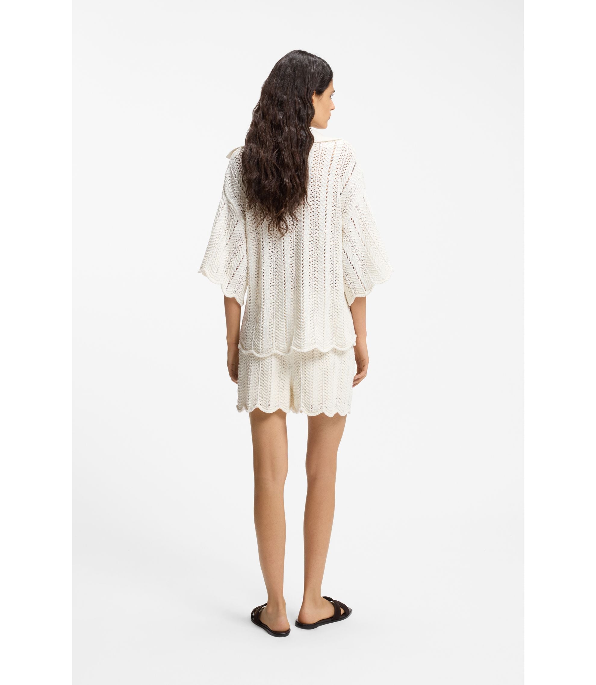 Boss Cotton Blend Sweater With Knitted Wave Structure White Women's