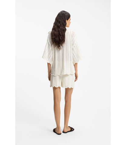 Boss Cotton Blend Sweater With Knitted Wave Structure White Women's