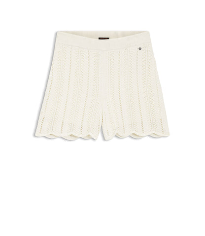 Boss Cotton Blend Knitted Shorts With Wave Structure White Women's