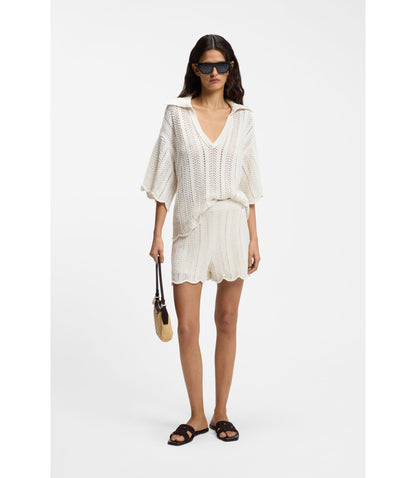Boss Cotton Blend Knitted Shorts With Wave Structure White Women's