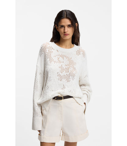 Boss Knitted Pattern Sweater In A Cotton Blend White Women's