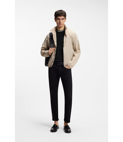 Boss Striped Collar T Shirt In Cotton Piqu Black