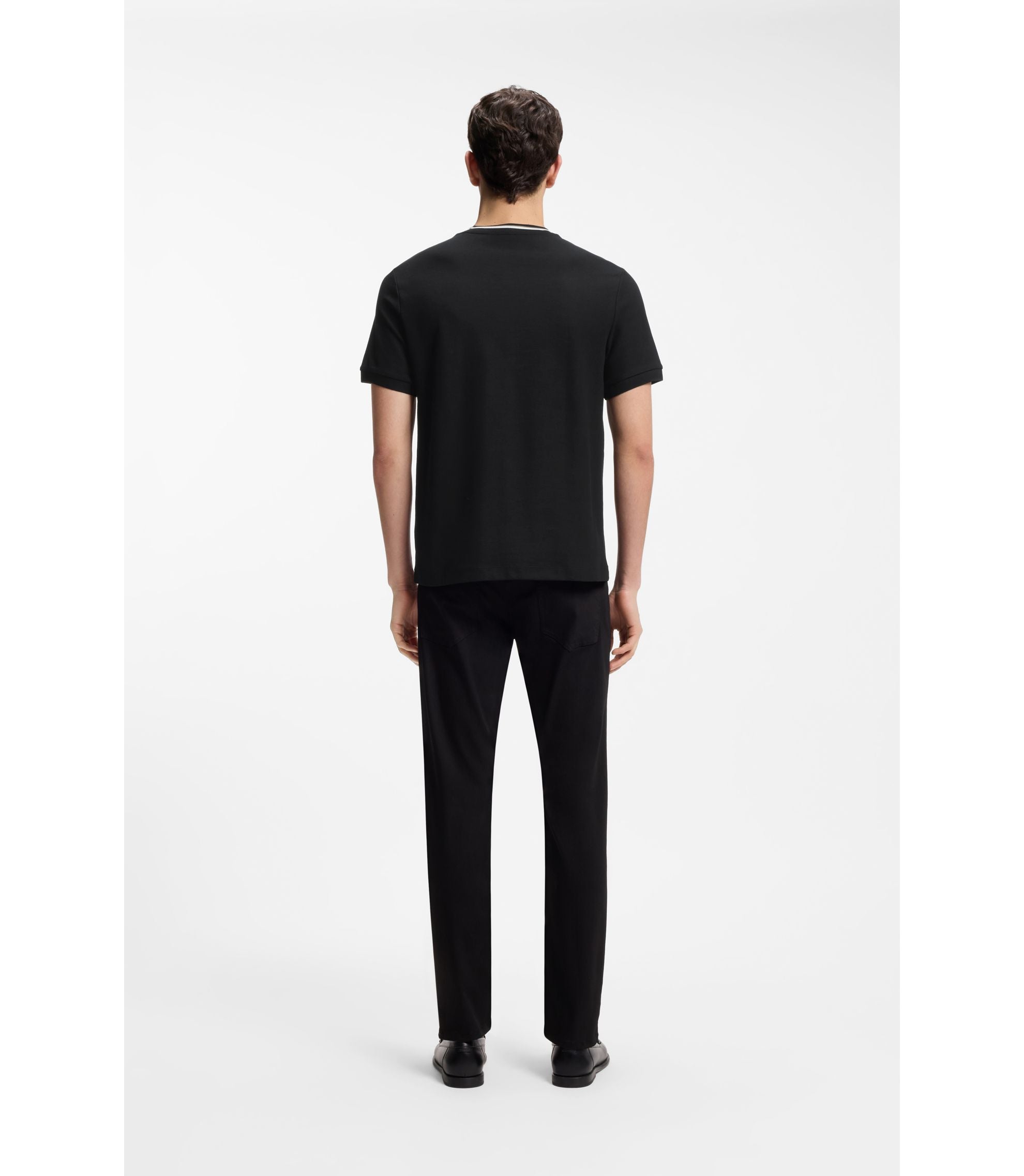 Boss Striped Collar T Shirt In Cotton Piqu Black