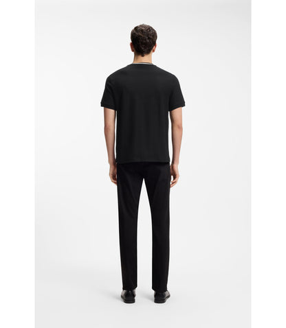 Boss Striped Collar T Shirt In Cotton Piqu Black