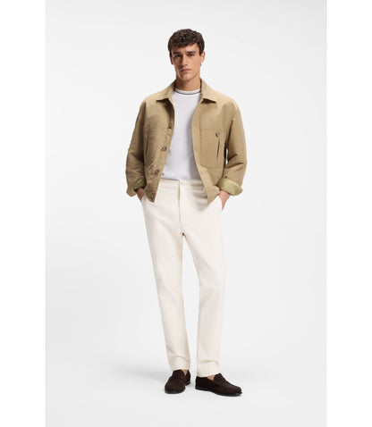 Boss Striped Collar T Shirt In Cotton Piqu White