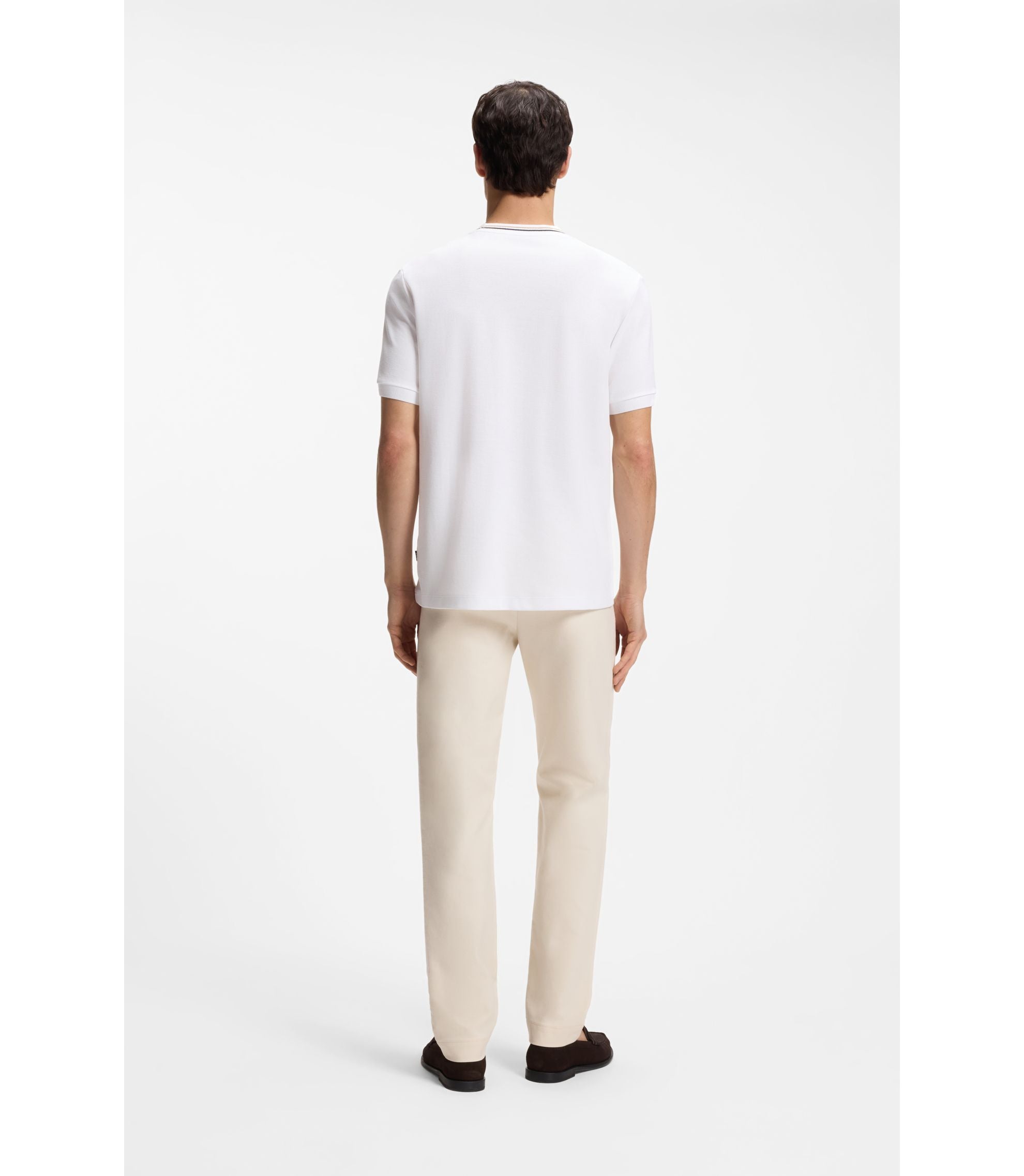Boss Striped Collar T Shirt In Cotton Piqu White