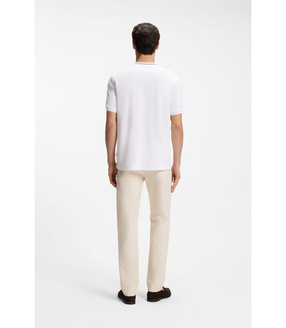 Boss Striped Collar T Shirt In Cotton Piqu White