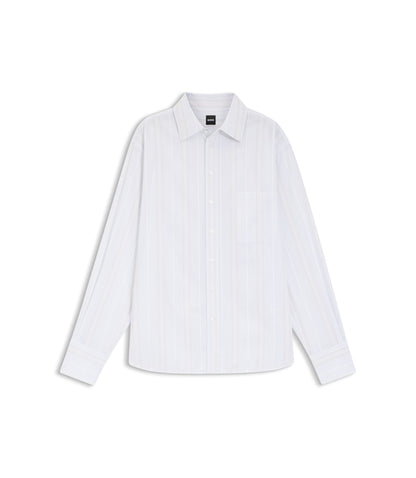 Boss Striped Relaxed Fit Blouse In Cotton Canvas Light Blue Women's