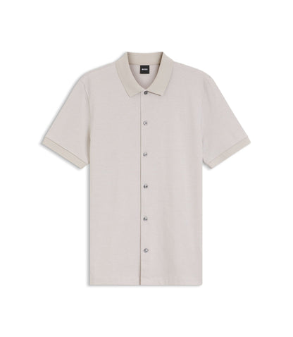 Boss Regular Fit Shirt In Bubble Structure Cotton Light Beige