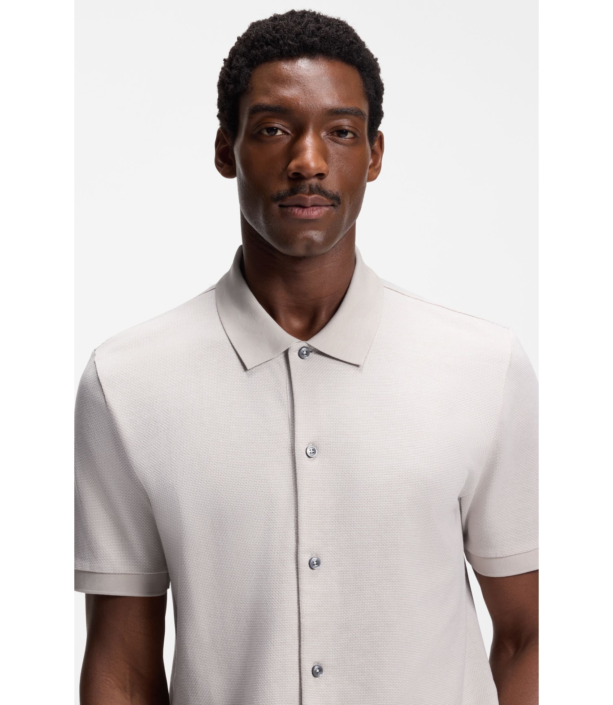 Boss Regular Fit Shirt In Bubble Structure Cotton Light Beige