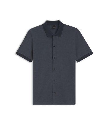 Boss Regular Fit Shirt In Bubble Structure Cotton Dark Blue