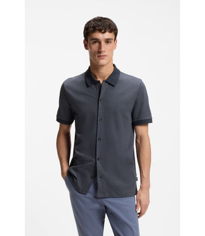 Boss Regular Fit Shirt In Bubble Structure Cotton Dark Blue