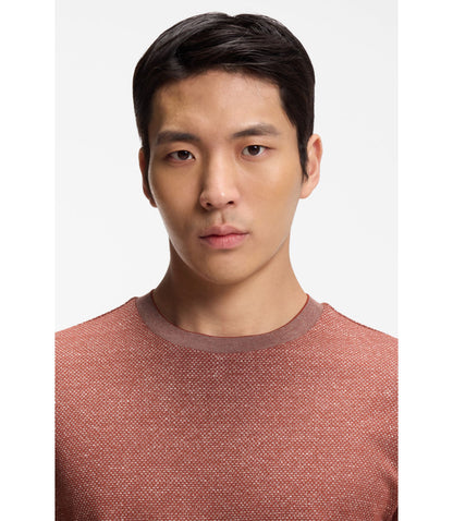 Boss Mouline T Shirt In Cotton Linen And Silk Brown