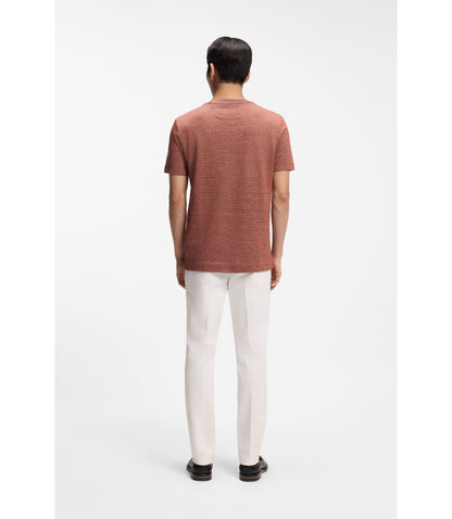 Boss Mouline T Shirt In Cotton Linen And Silk Brown