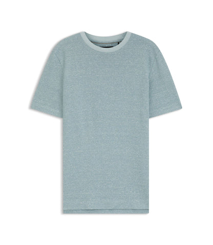 Boss Mouline T Shirt In Cotton Linen And Silk Light Blue