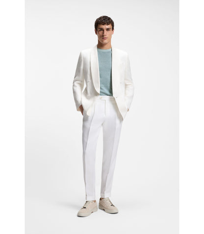 Boss Mouline T Shirt In Cotton Linen And Silk Light Blue