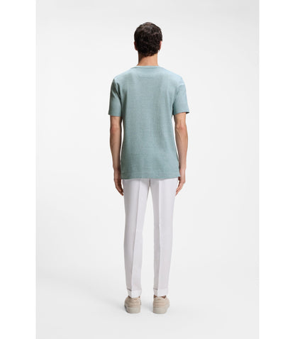 Boss Mouline T Shirt In Cotton Linen And Silk Light Blue