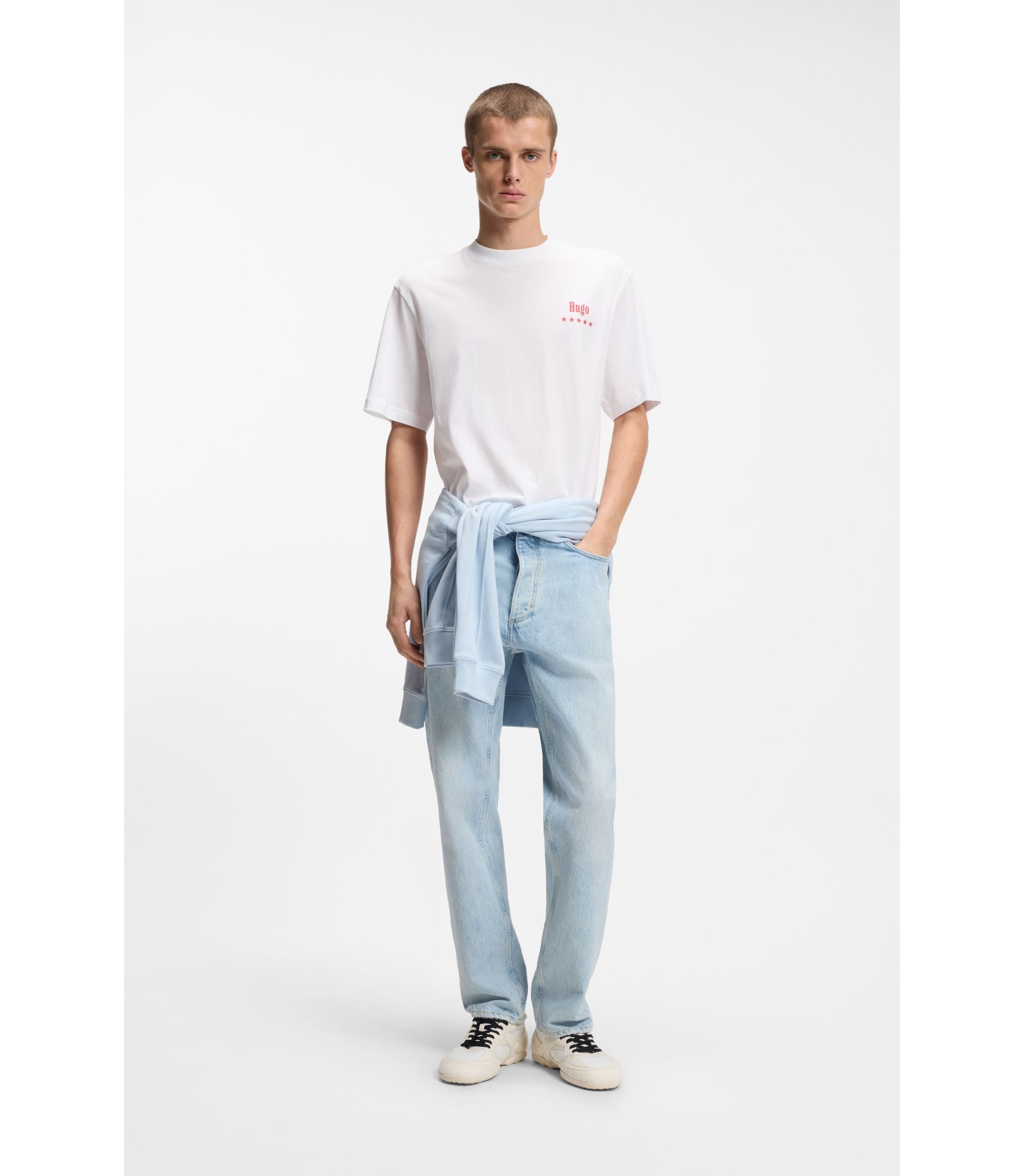 Hugo Cotton Jersey T Shirt With Printed Artwork White