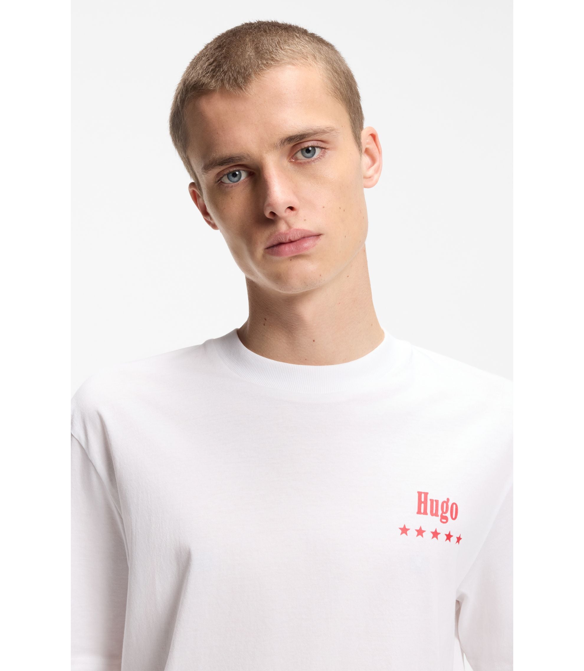 Hugo Cotton Jersey T Shirt With Printed Artwork White